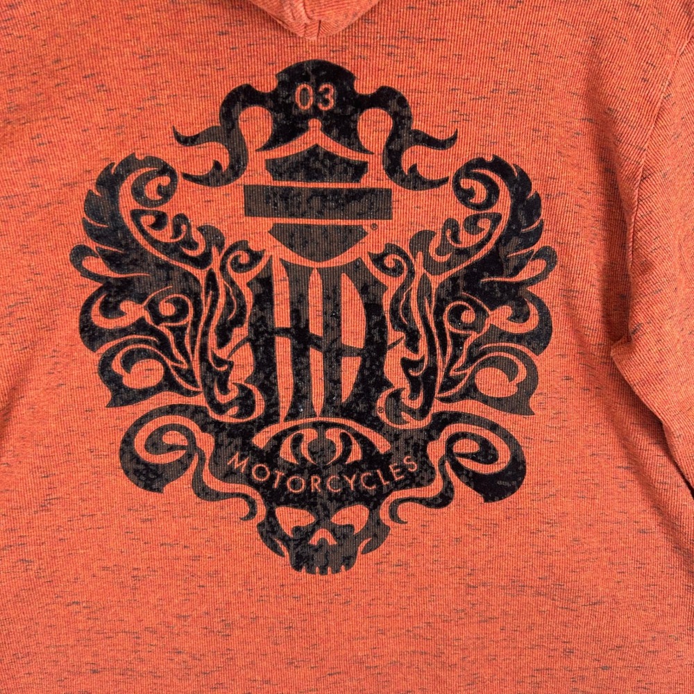 Harley-Davidson Womens 3W Rust Orange Space Dye Hooded Henley Flocked Top 2014 - Picture 10 of 12